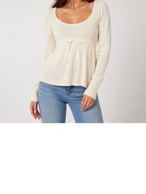 Urban Outfitters Cream Knit Ribbon Tie Sweater Womens Small NEW